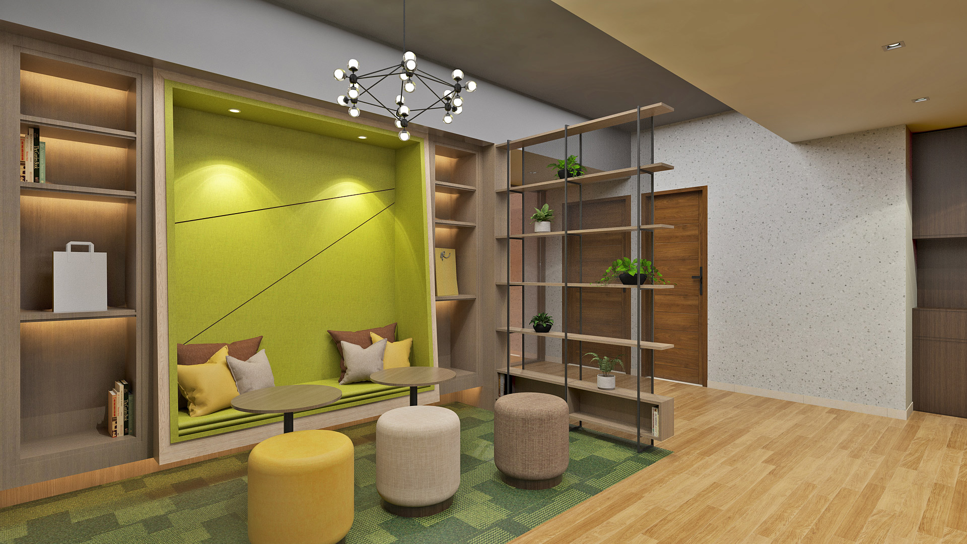 Elegant corporate office interior showcasing ergonomic furniture and collaborative workspace
