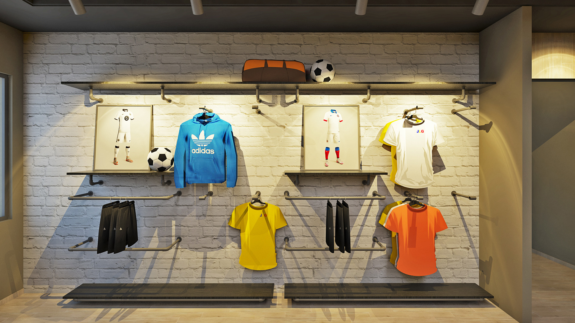 showroom design display rack for sports item
