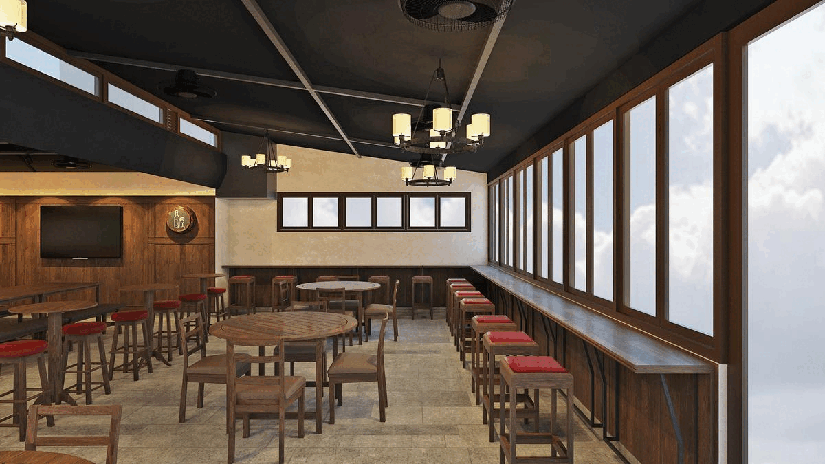 3d visualization of bar interior design in bangladesh showcasing overall ambience