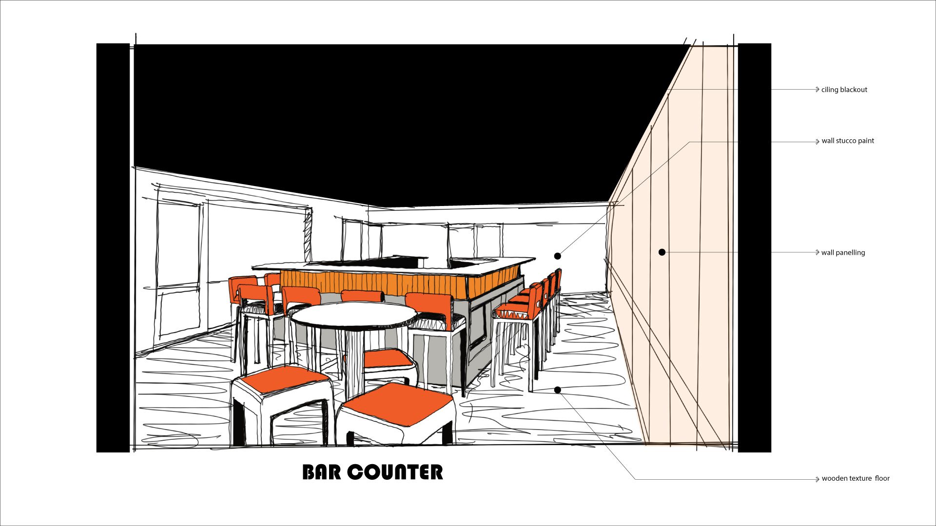 bar counter sketch for bar interior design in dhaka